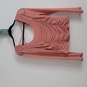 Crave Fame Peachy coral top Ruched front seams, scoop back. Like New. Sz Large